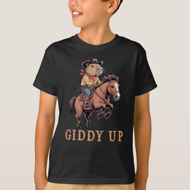Funny Capybara Cowboy Reitpferd Giddy Up T-Shirt (Vorderseite)