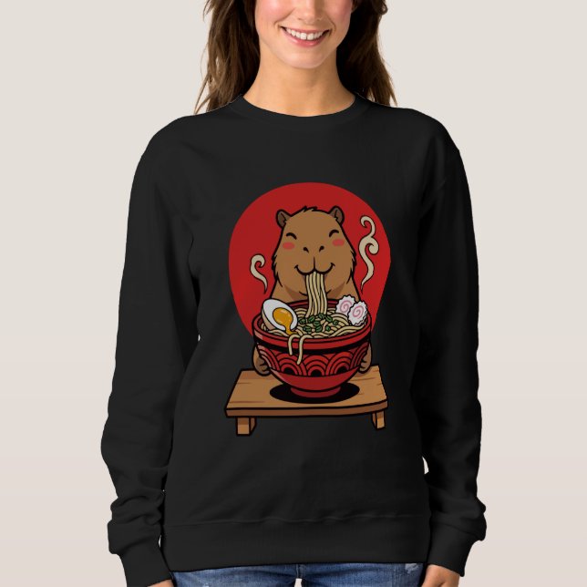 Funny Capybara Eating Japanese Noodles Ramen Lover Sweatshirt (Vorderseite)