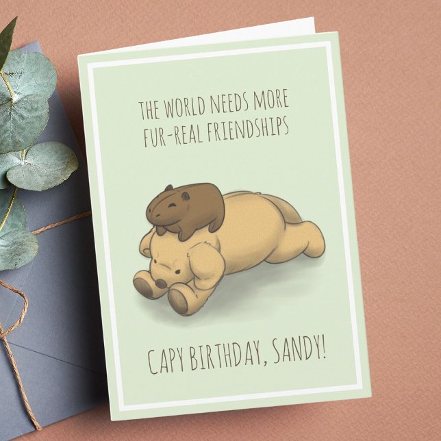 Funny Capybara et Chig Pun Carte d'Anniversaire Ve (A birthday greeting fur-real friends.)