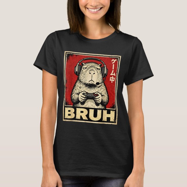 Funny Capybara Gamer Bruh Graphic Tee Men Boys Tee (Vorderseite)