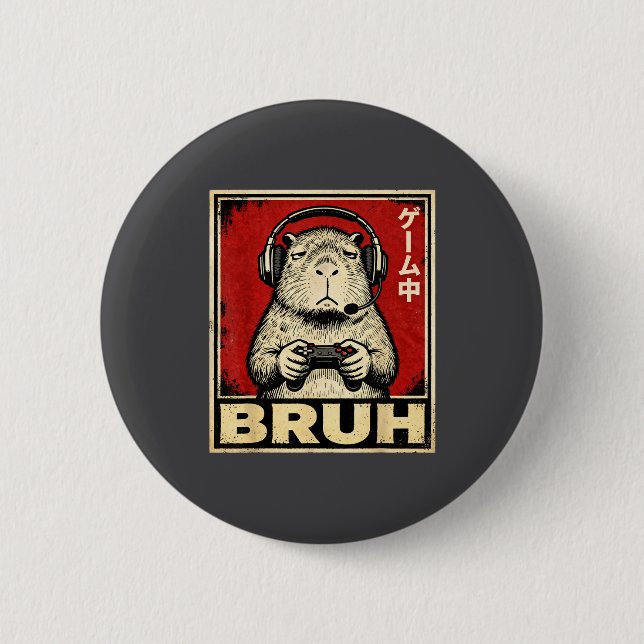 Funny Capybara Gamer Bruh Graphic Tee Men Boys Tee Button (Vorderseite)