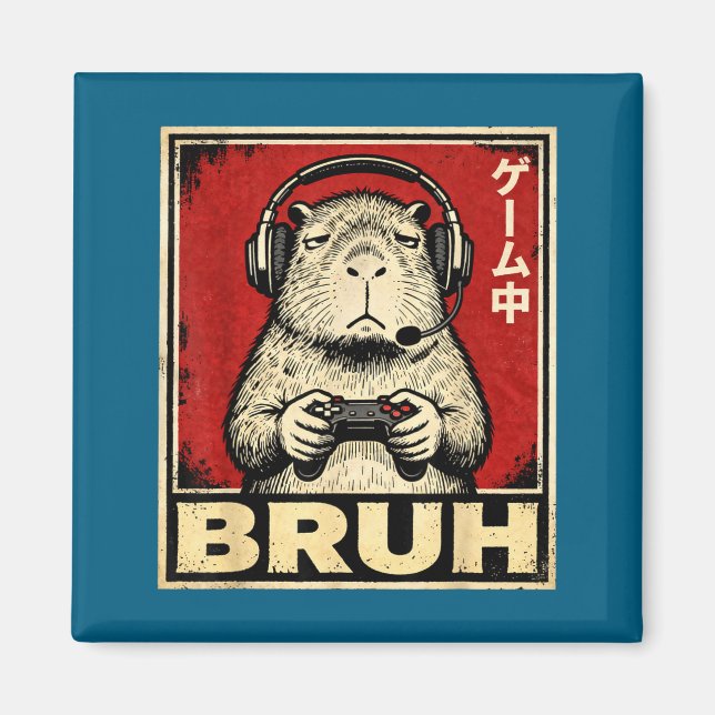Funny Capybara Gamer Bruh Graphic Tee Men Boys Tee Magnet (Vorne)