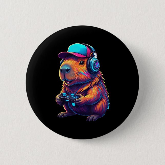 Funny Capybara Gamer Gaming Video Games Capybara  Button (Vorderseite)