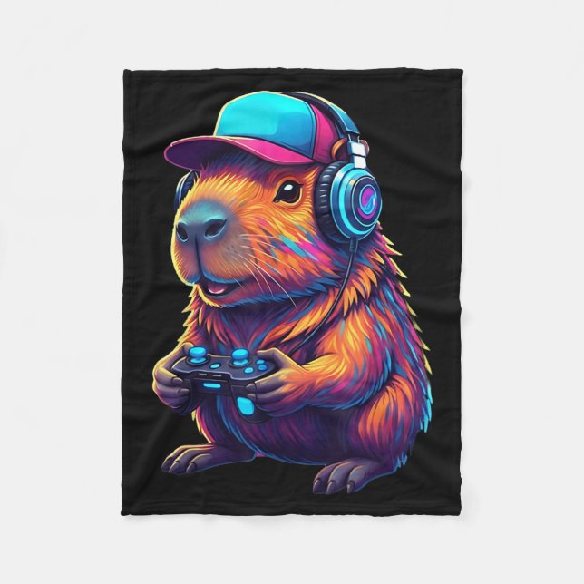 Funny Capybara Gamer Gaming Video Games Capybara  Fleecedecke (Vorderseite)