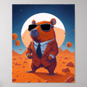 Funny Capybara mit Anzug auf Mars Moderne Poster