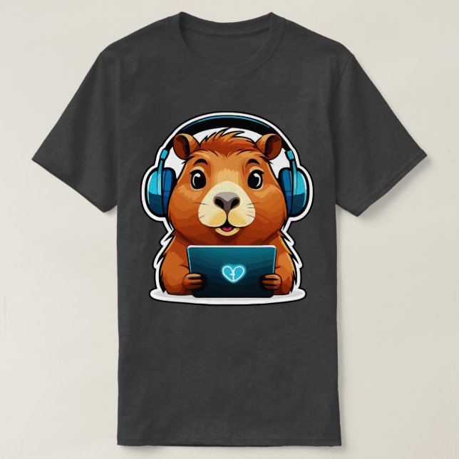 Funny Capybara mit Computer T-Shirt (Design vorne)