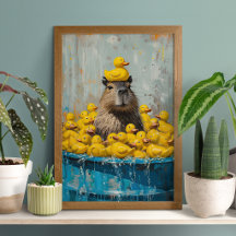Funny Capybara Rubber Duck Pool Poster