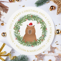 Funny Capybara Santa Pun Runde Weihnachtskarte
