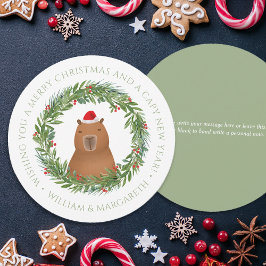 Funny Capybara Santa Pun Sage Runde Weihnachtskart