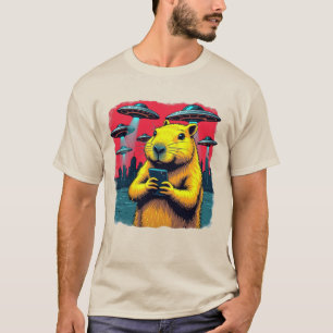 Funny Capybara Selfie mit UFOs T - Shirt - Seltsam