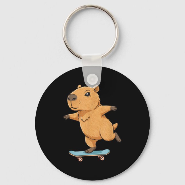 Funny Capybara Skater Skateboard Ballerina Zoo Boy Schlüsselanhänger (Vorderseite)