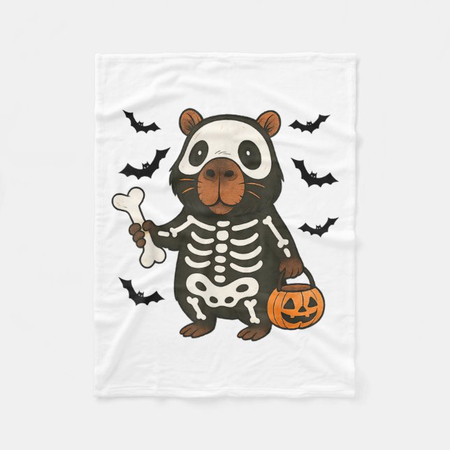 Funny Capybara Skeleton Pumpkin Halloween Kostüm Fleecedecke (Vorderseite)