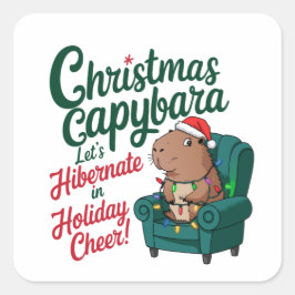 Funny Capybara Weihnachtssticker Quadratischer Aufkleber