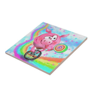 Funny Caramic Tile Circus Acrobat Pig Cyclist Fliese