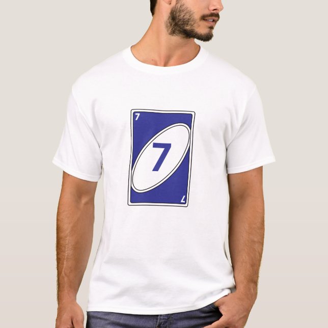 Funny Card Game T - Shirt | Blue Number 7 Card (Vorderseite)
