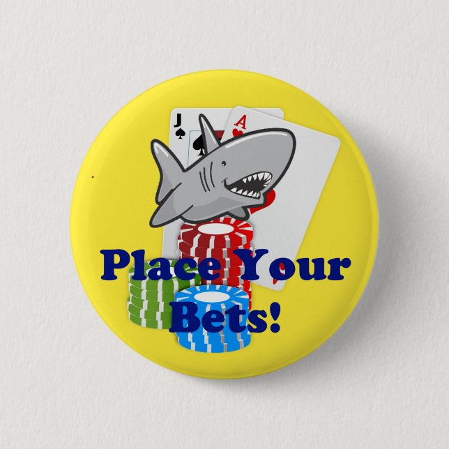 Funny Card Shark Gambling Cartoon mit Poker Chips Button (Vorderseite)