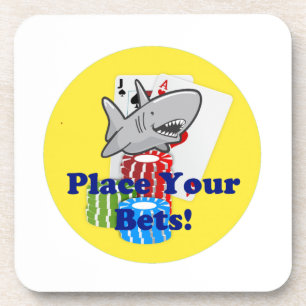 Funny Card Shark Gambling Cartoon mit Poker Chips Getränkeuntersetzer