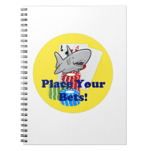 Funny Card Shark Gambling Cartoon mit Poker Chips Notizblock