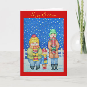 funny carol singers in the snow christmas feiertagskarte