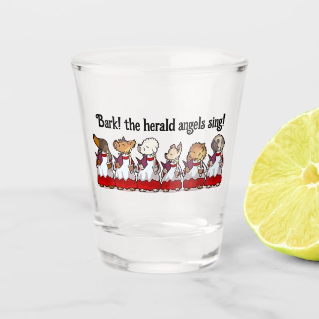 Funny Carol Singing Dogs Christmas Pug Pomeranian Schnapsglas (Vorderseite)