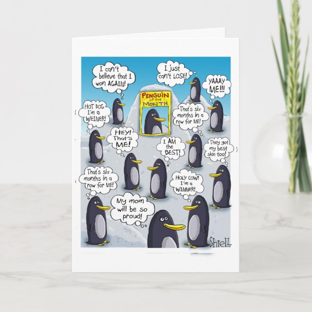 FUNNY CARTE "I LOVE YOU" - Pingouin du mois. (Devant)