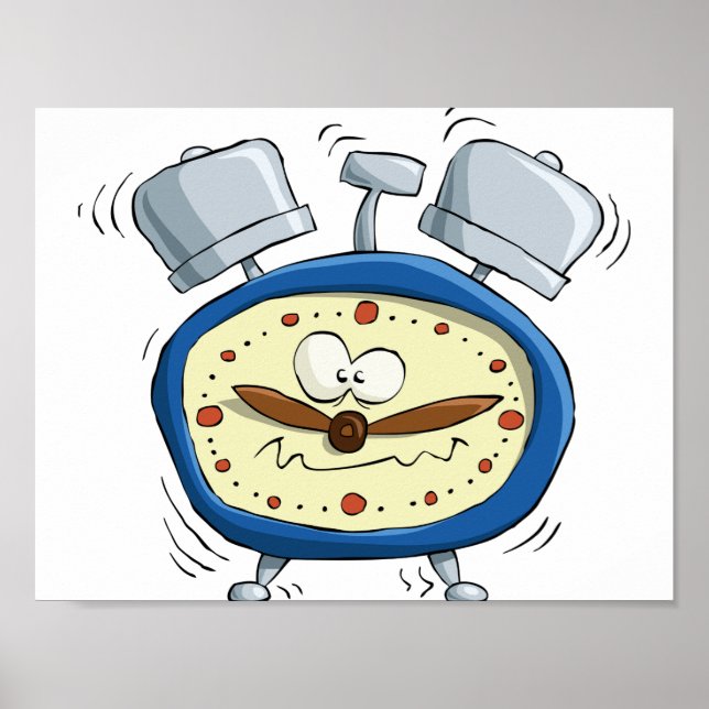 Funny Cartoon Alarm Uhr Quirky Weckte auf Poster (Vorne)