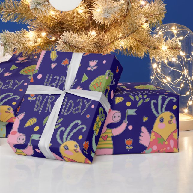 Funny Cartoon Animals Sing Happy Birthday Geschenkpapier (Feiertage)