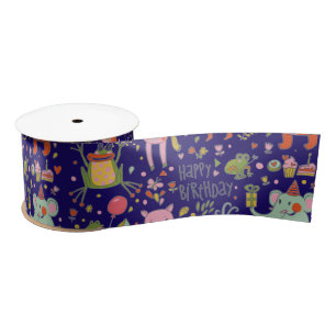 Funny Cartoon Animals Sing Happy Birthday Satinband