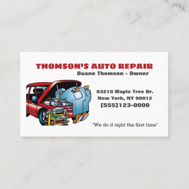 Funny Cartoon Automotive Mechanical Auto Visitenkarte (Vorderseite)