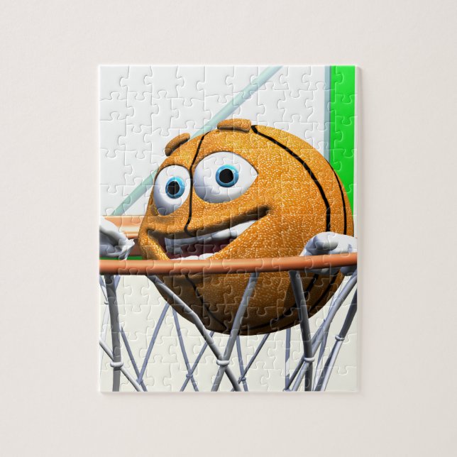 Funny Cartoon Basketball in einem Hoop (Vertikal)