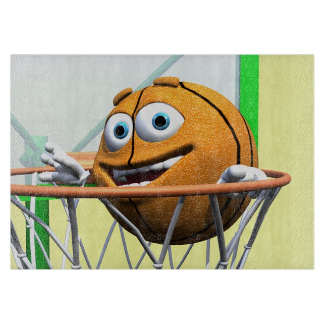 Funny Cartoon Basketball in einem Hoop Schneidebrett (Vorderseite)