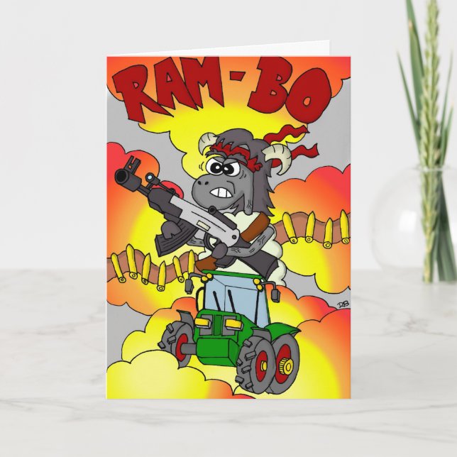 Funny Cartoon Birthday Card - Rambo / Ram-bo Karte (Vorderseite)