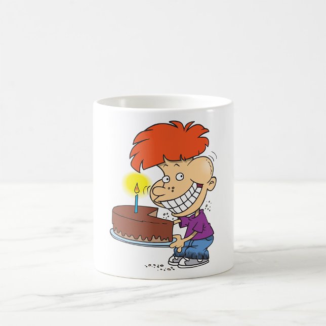 Funny Cartoon Boy with Chocolate Birthday Cake Kaffeetasse (Von Creator hochgeladen)