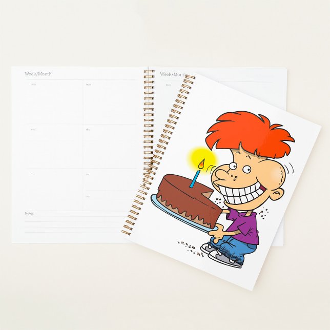 Funny Cartoon Boy with Chocolate Birthday Cake Planer (Von Creator hochgeladen)