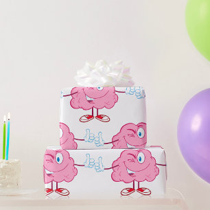 Funny Cartoon Brain Winking Character thumbs Up Geschenkpapier