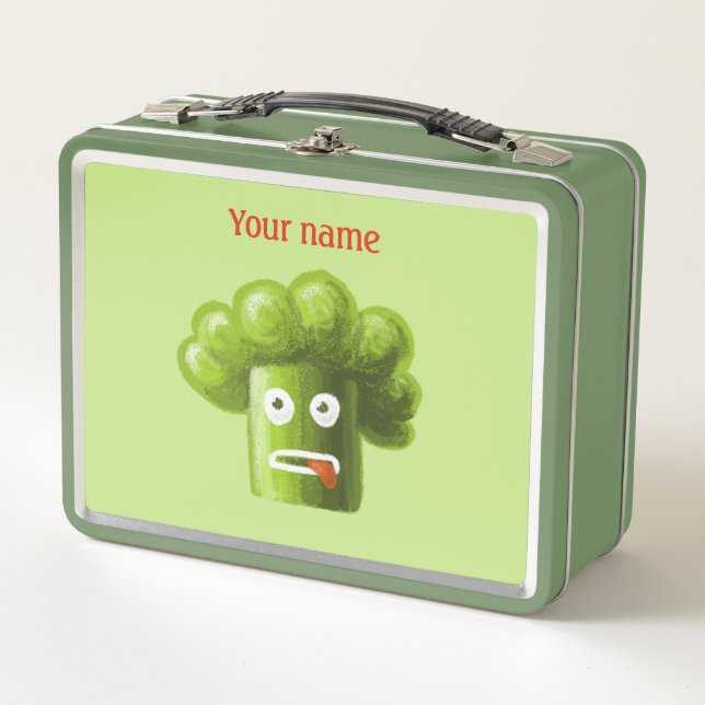 Funny Cartoon Broccoli Vegan Vegetarier Metall Brotdose (Vorderseite)