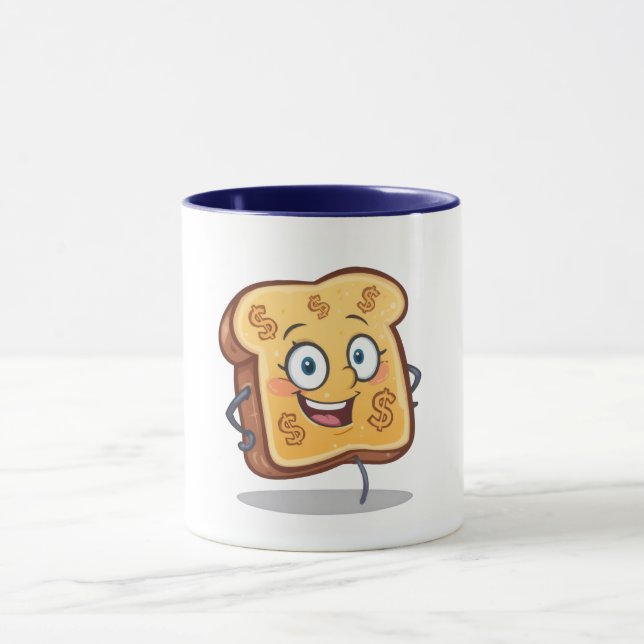 Funny Cartoon Brot Dollar Sign Coffee Cup Tasse (Zentrum)