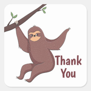 Funny Cartoon Brown Niedlich Sloth Danke Quadratischer Aufkleber