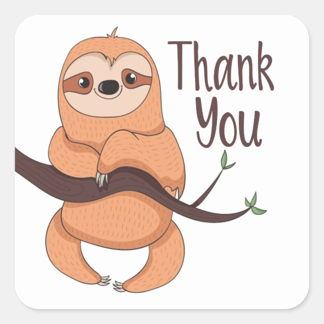 Funny Cartoon Brown Niedlich Sloth Danke Square St Quadratischer Aufkleber (Vorderseite)