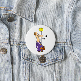 Funny Cartoon BusinessMann an Bushaltestelle Button