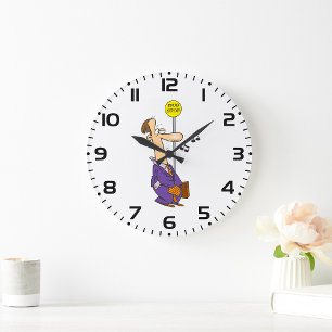Funny Cartoon BusinessMann an Bushaltestelle Große Wanduhr