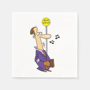 Funny Cartoon BusinessMann an Bushaltestelle Serviette