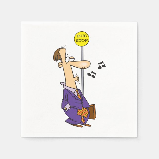 Funny Cartoon BusinessMann an Bushaltestelle Serviette (Vorderseite)