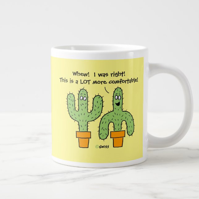 Funny Cartoon Cactus in Pot Bright Yellow Sunshine Jumbo-Tasse (Rechts)