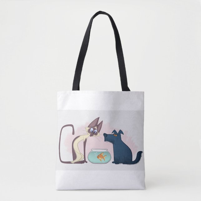 Funny Cartoon Cat, Goldfish, Hund Tasche (Vorderseite)