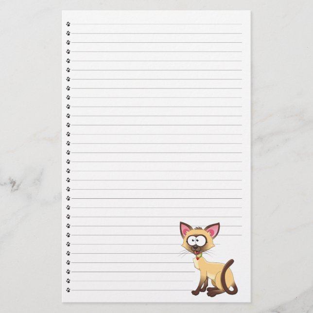 Funny Cartoon Cat Lined Pet Stationierung Briefpapier (Vorderseite)