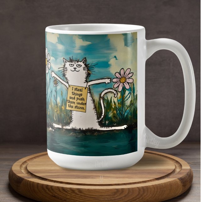 Funny Cartoon Cat Meme Shame Sign Kaffeetasse (Von Creator hochgeladen)