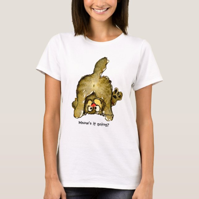 Funny Cartoon Cat Meow geht's? T-Shirt (Vorderseite)