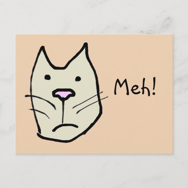 Funny Cartoon Cat mit Apathy Says Meh Postkarte (Vorderseite)