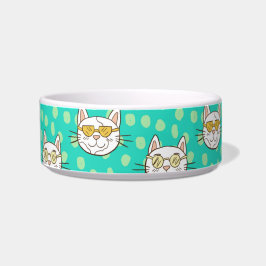 Funny Cartoon Cat Wearing Sun Brillen Napf